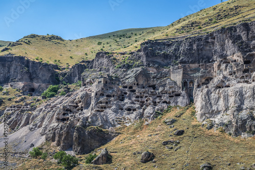 Vardzia cave monastery site on a slope of Erusheti Mountain in Georgia photo