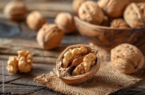 Walnuts on Wooden Surface for Healthy Snacks and Cooking Ingredients