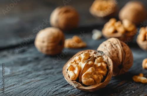 Textured Walnuts on Wooden Surface for Healthy Snacks and Cooking Ingredients