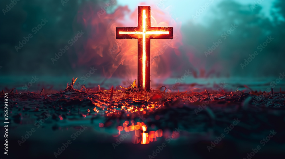 Glowing Cross on the Ground