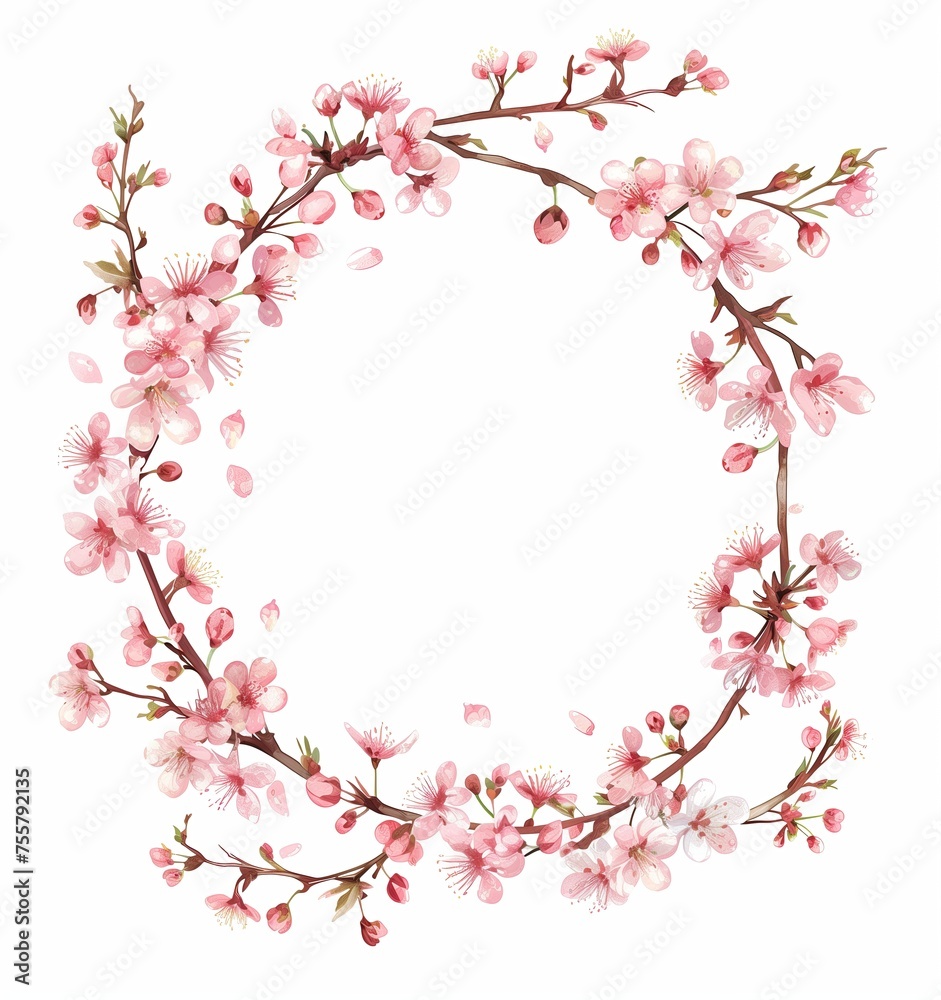 Elegant Cherry Blossom Branches Creating a Delicate Floral Frame Elegant Cherry Blossom Branches Creating a Delicate Floral Frame