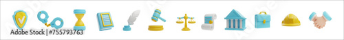 3D banner with set of legal and business icons on isolated background.