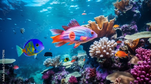 A surreal underwater world with vibrant marine life for adventure
