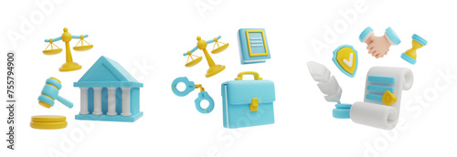 3D banner with a set of legal elements collected in a collection.