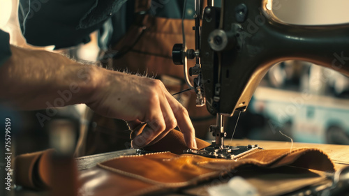 Artisan's hands meticulously craft leather goods, a testament to skilled craftsmanship.