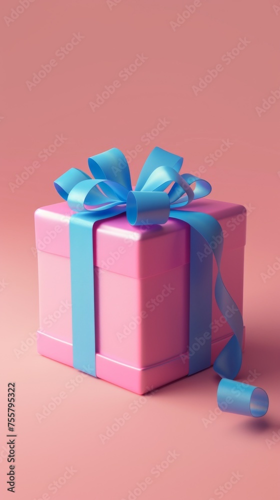 Obraz premium A pink and blue gift box with a ribbon on it, AI