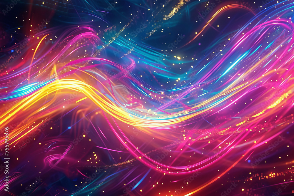 An artistic depiction showcasing a mesmerizing abstract background adorned with a myriad of colorful neon lines.