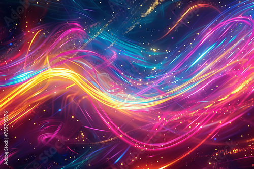 An artistic depiction showcasing a mesmerizing abstract background adorned with a myriad of colorful neon lines.