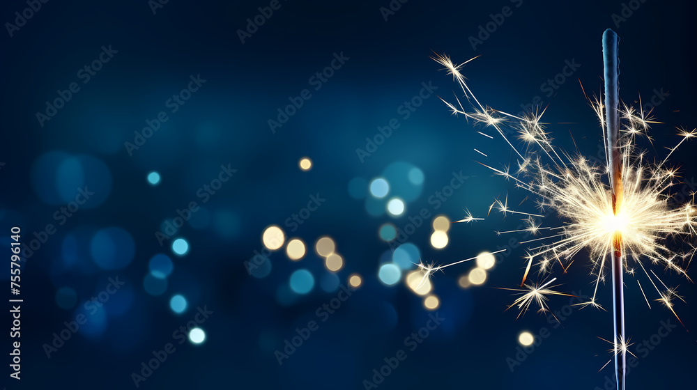Obraz premium Happy New Year, burning fireworks with bokeh light background