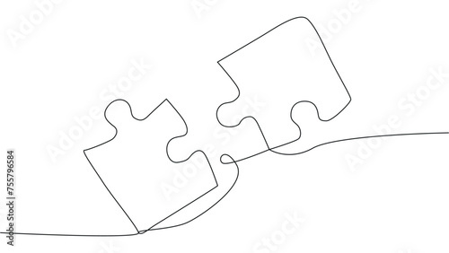 One line connecting puzzle pieces in one continuous line. Puzzle element.