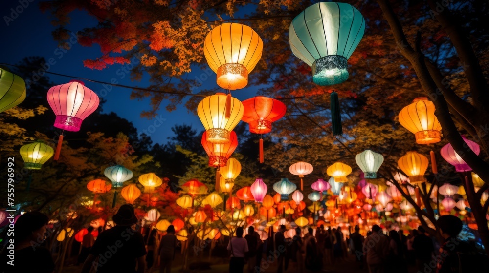 Glowing lanterns lighting up a night festival Glowing lanterns lighting up a night festival