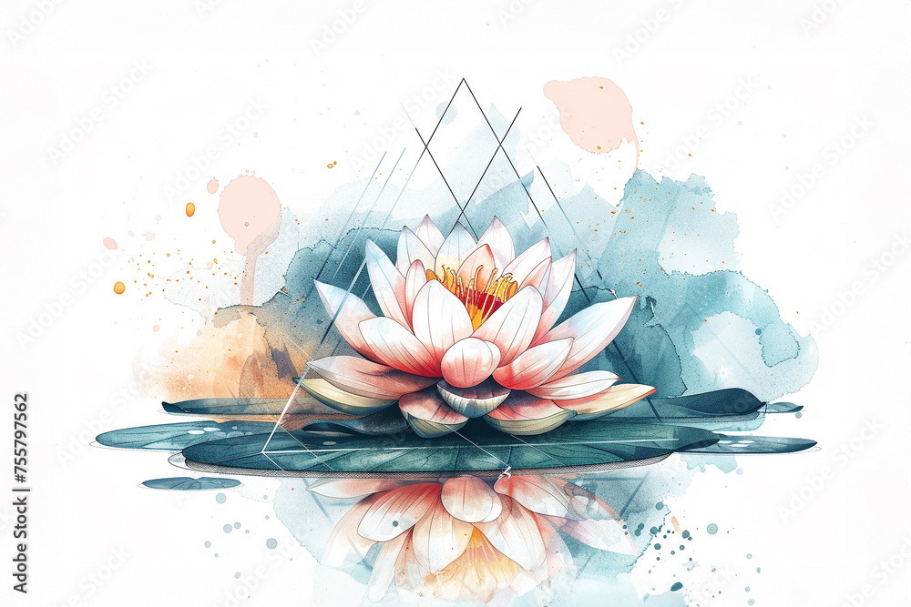 White pink waterlily or lotus flower in pond. - obrazy, fototapety, plakaty 