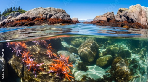 Rocky tide pools teeming with colorful marine creatures