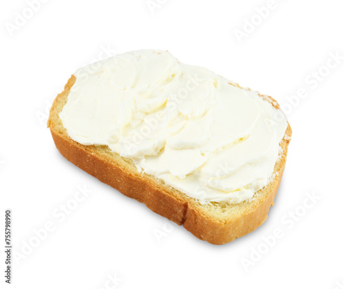 Bread with cream cheese isolated on white