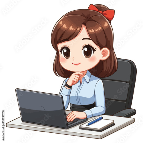 a Cartoon businesswoman working with a laptop gesture pose clip art vector illustration 