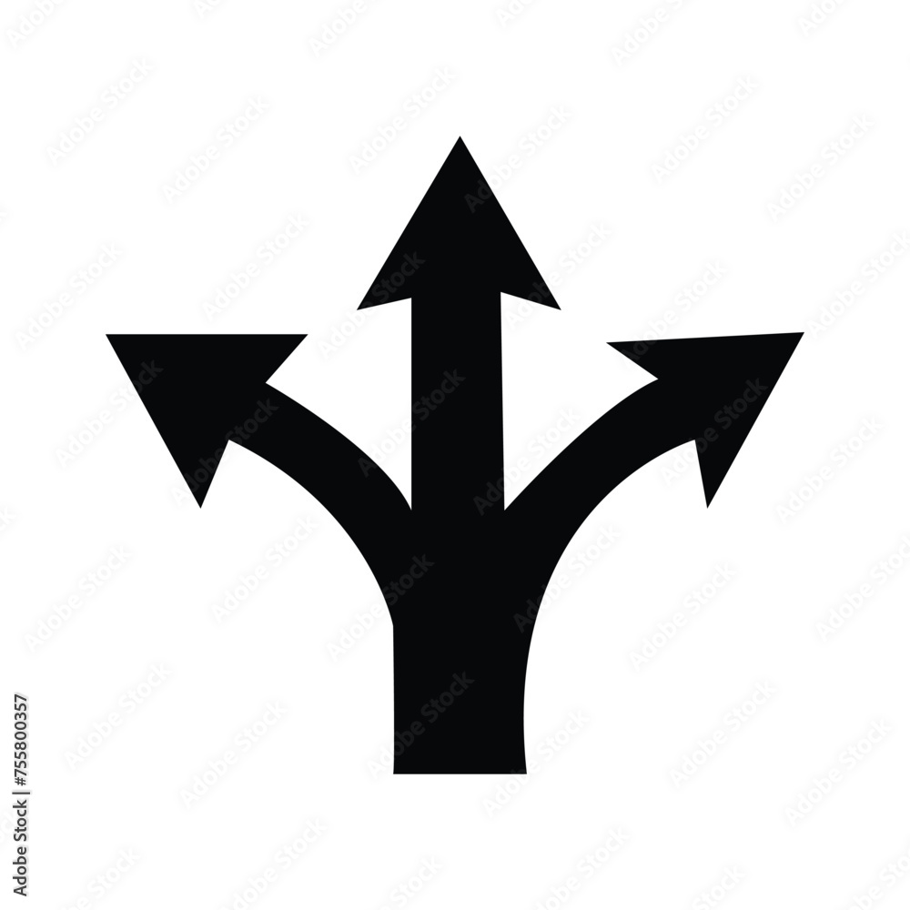 Three arrows symbol pointing in different directions. Choice icon, the way concept. Vector icon. Vector illustration. Eps file 167.