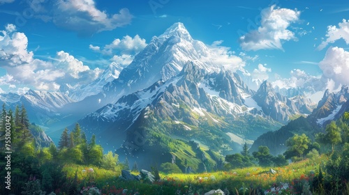 Designed for wallpaper or background, the Watzmann mountain shines brightly on a sunny day.
