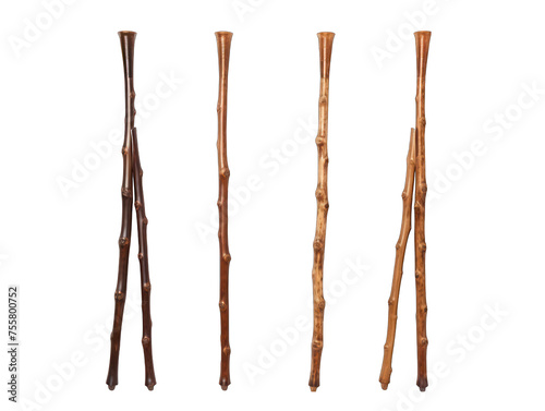 Collection set of wooden sticks isolated on transparent background, transparency image, removed background photo