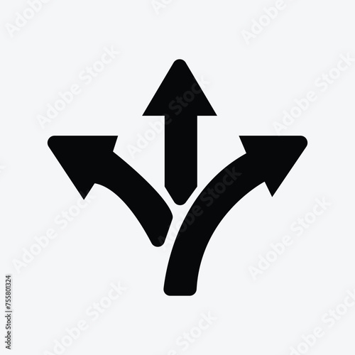 Three-way direction arrow icon road direction sign for graphic design, logo, web site, social media, mobile app, ui illustration. Vector illustration. Eps file 169.