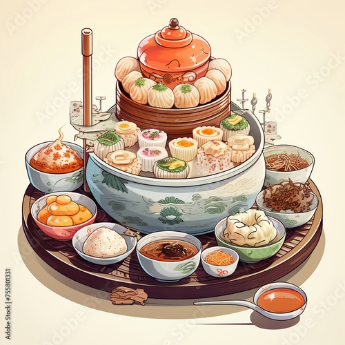 A delightful array of dimsum in cartoon form each piece intricately detailed and polished like a dorodango vibrant and inviting photo