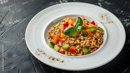 Fresh vegetable and couscous salad on white plate