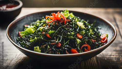 Seaweed salad in bowl, Japanese cuisine 