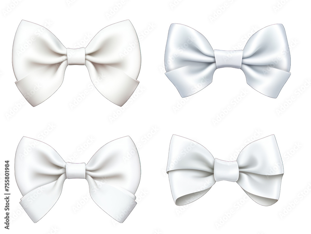Set of white satin ribbon and bow isolated on transparent background, transparency image, removed background