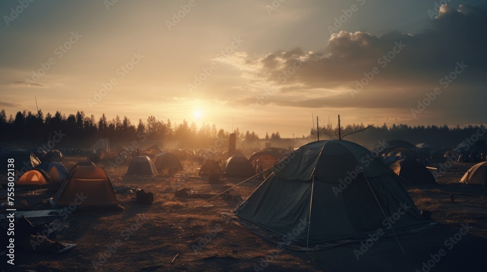 Refugee camp tents. Neural network AI generated art