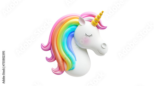 Illustration of a unicorn with rainbow hair, clip art of magical animals on a transparent background. Cuttable