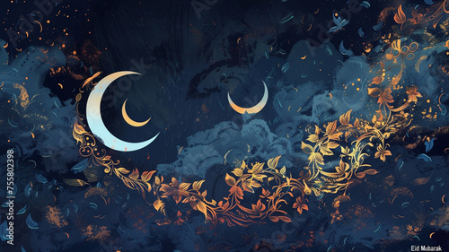 Midnight black "Eid Mubarak" against a deep navy blue background.
