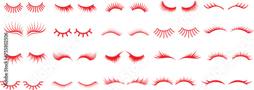 Eyelashes vector set, diverse Eyelash styles, perfect Eyelashes for beauty makeup branding. Ideal for cosmetic artists, eyelash extensions ads. Isolated on white photo