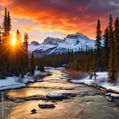 Golden Sunset Over Canadian Rockies: Splendid Showcase of Canada's Wilderness