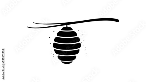 Hive with bees , black isolated silhouette 