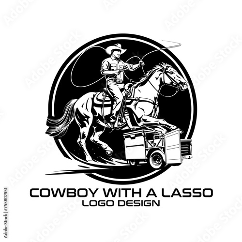 Cowboy With A Lasso Vector Logo Design © isuru