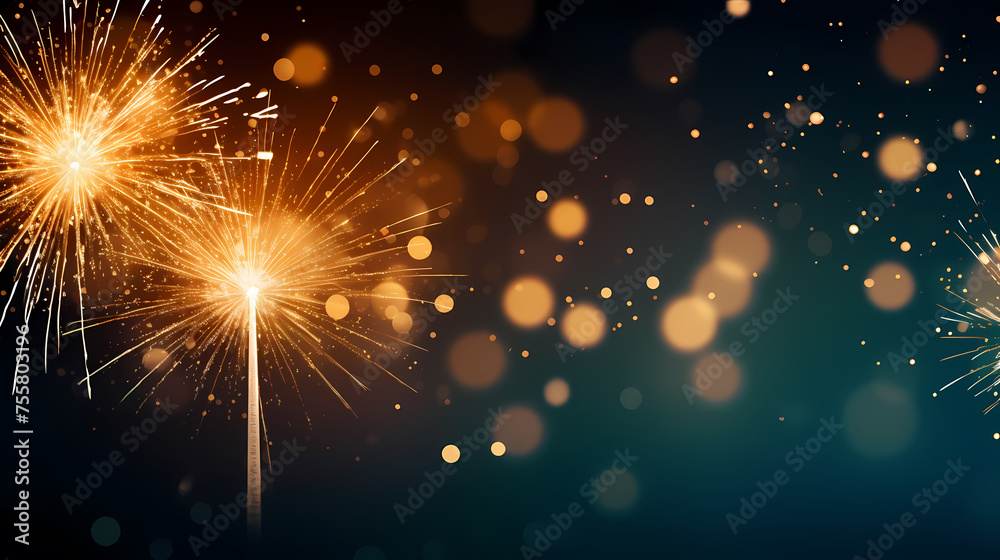 Fototapeta premium Beautiful creative holiday background with fireworks and sparkles