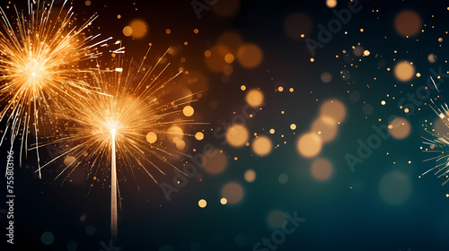 Beautiful creative holiday background with fireworks and sparkles © xuan