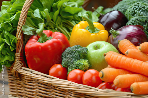 Assortment of Fresh Organic Vegetables in a Wicker Basket