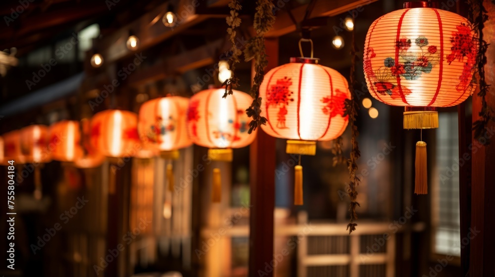 A traditional japanese pension with paper lanterns and traditional decor