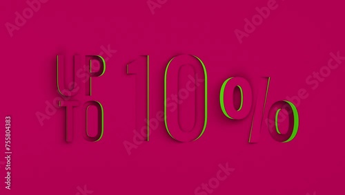 10 percent sale on crimson background. Green neon discount tag -10 percent off. 
Discount percent off sale loop animation. Dynamic promotion marketing campaign background for banner, advertising, web  (ID: 755804383)