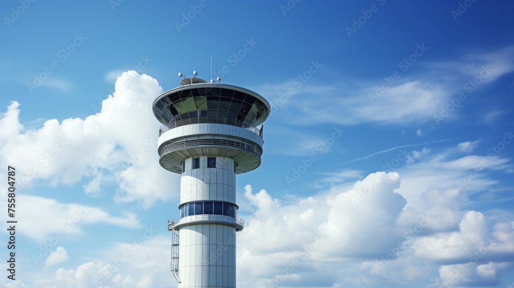 Air traffic control tower guiding aircraft