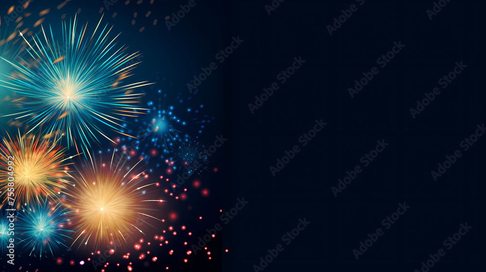 Naklejka premium Beautiful fireworks background at night for holiday decoration