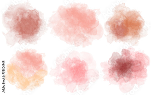 Abstract watercolor blot painted background. Vector isolated illustration. Set red berry, jam, lipstick blush,rose