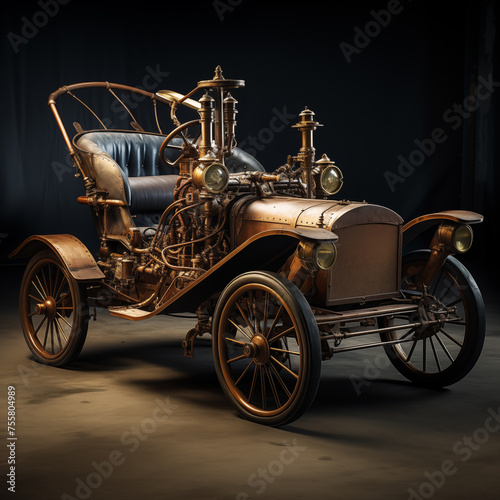 Vintage steam punk car with brass and metal. Generative AI