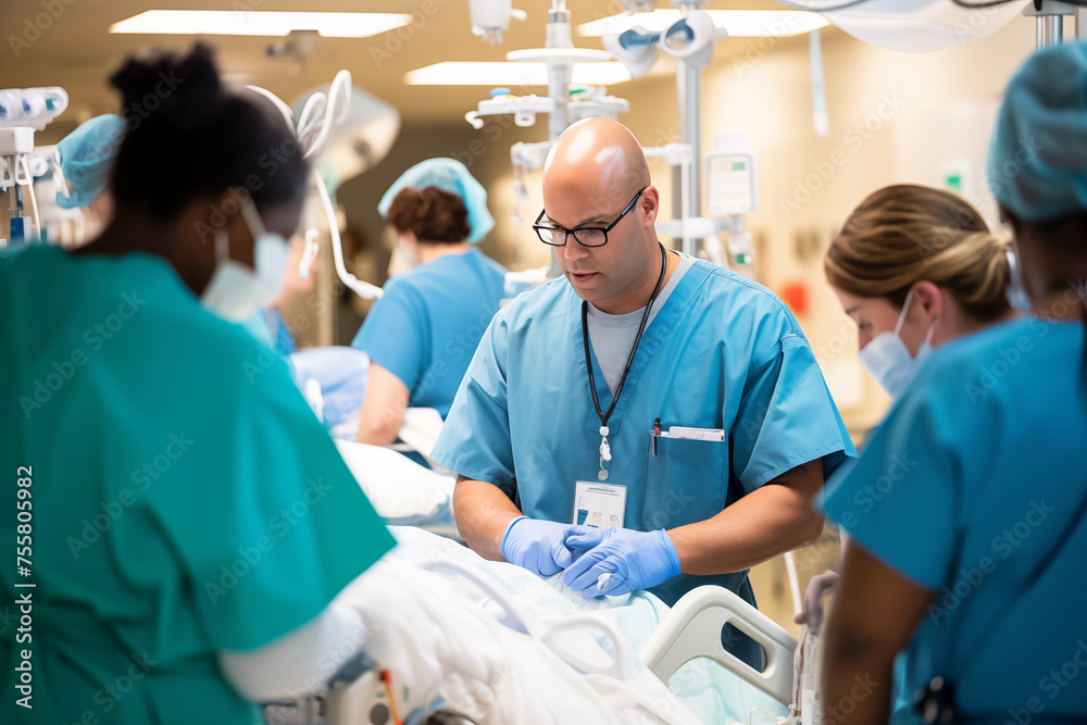 Doctor working with staff in hospital. Generative AI Doctor working with staff in hospital. Generative AI