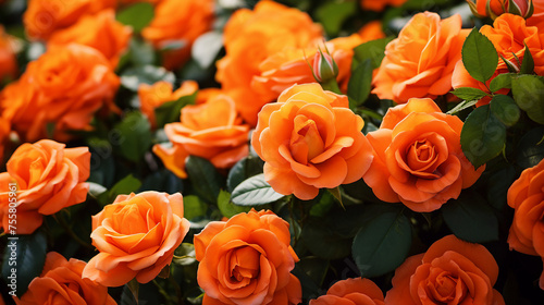 Vibrant Orange Roses on a Lush Green Background - Nature s Beauty in Full Bloom  Perfect for Summer Celebrations and Floral Design