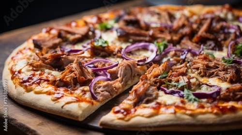 A closeup of a bbq pulled pork pizza with coleslaw