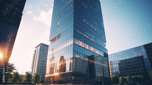 A corporate office tower in a modern city