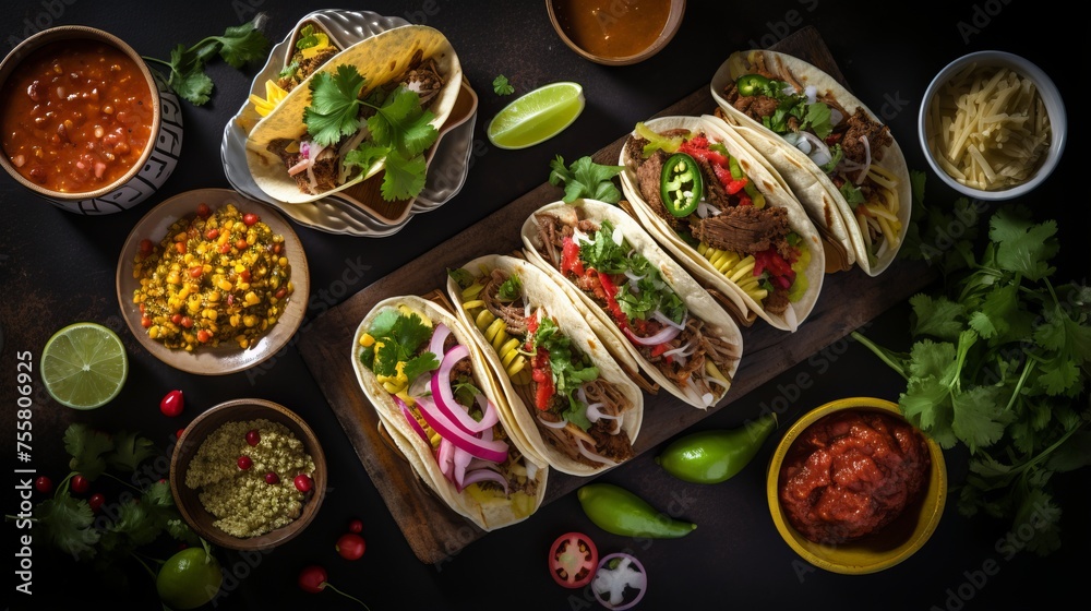 A mexican fiesta table with tacos and margaritas A mexican fiesta table with tacos and margaritas