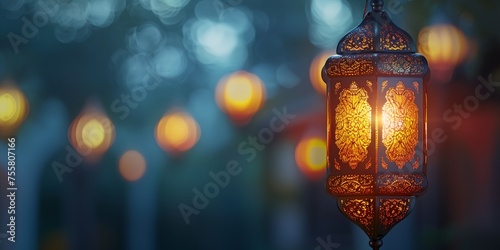 Arabic Ramadan lantern, greeting Eid Mubarak card for Muslim Holidays © inspiretta