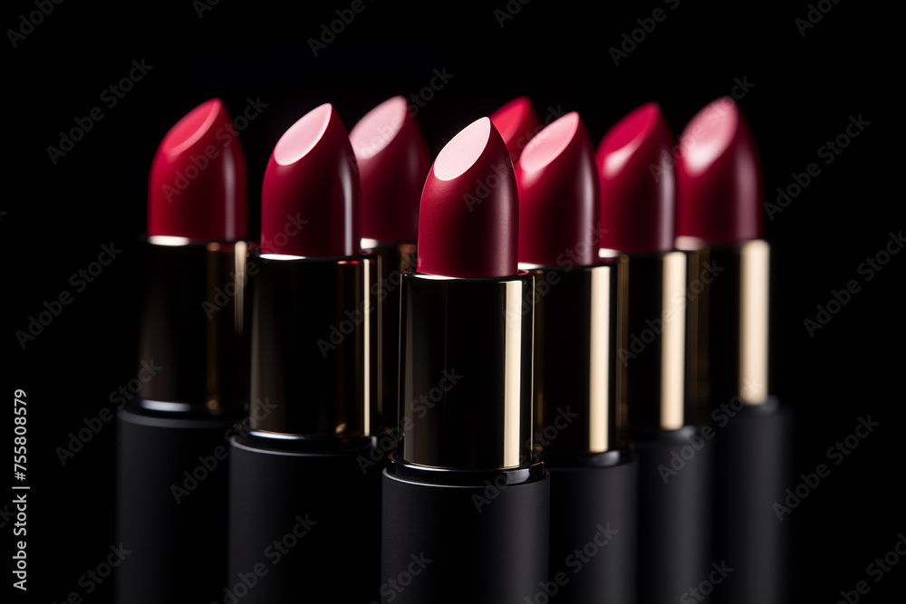 Backlit red lipsticks with vivid color and selective focus. Generative AI Backlit red lipsticks with vivid color and selective focus. Generative AI